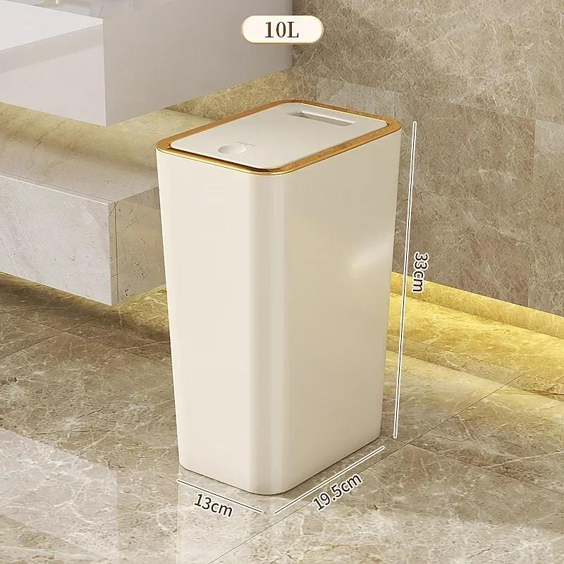 Bathroom Trash Can 10L Small Garbage Can with Press Top Lid for Toilet Bedroom Living Room Plastic Wastebasket with Pop-up Lid