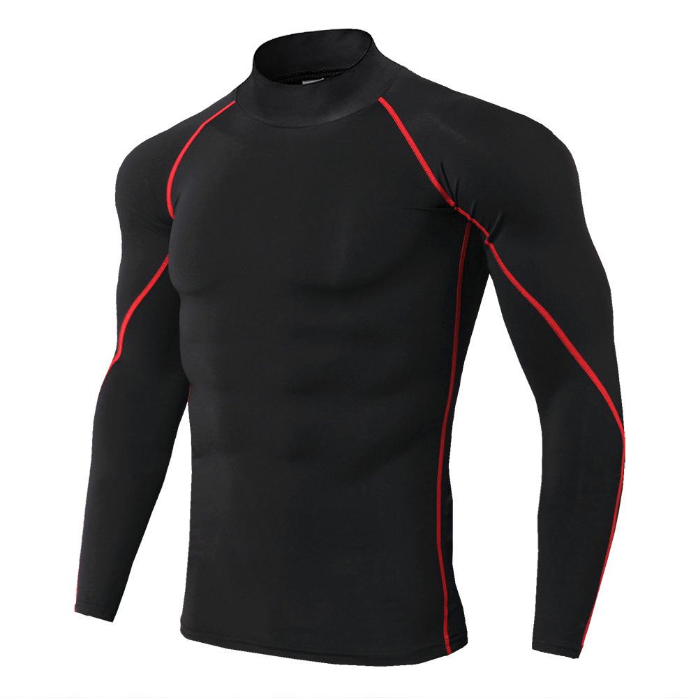 Men s Quick-Dry High Neck Long Sleeve Gym Shirt XS