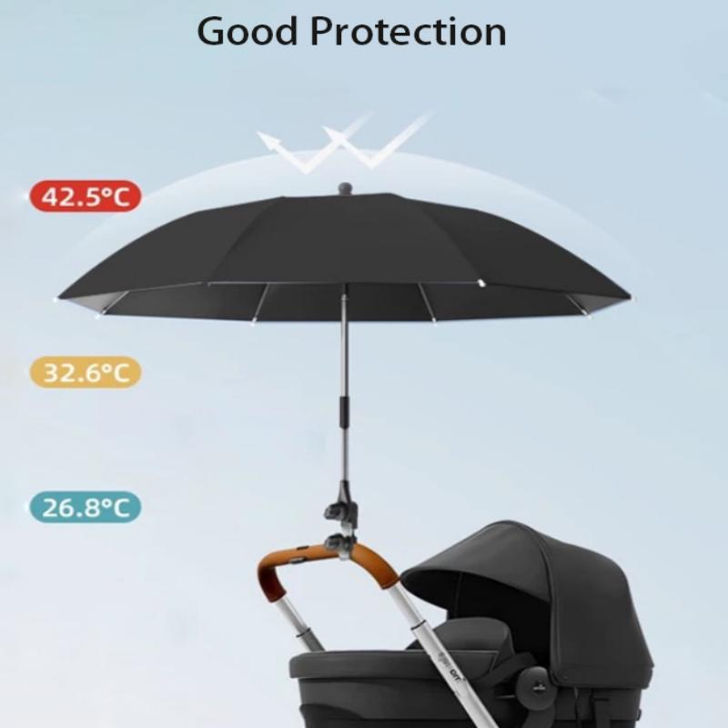 Stroller Umbrella With Clamp 360 Degree Adjustable UV Protection Stroller Universal Umbrella Sunshade For Baby Pram,1PC beige