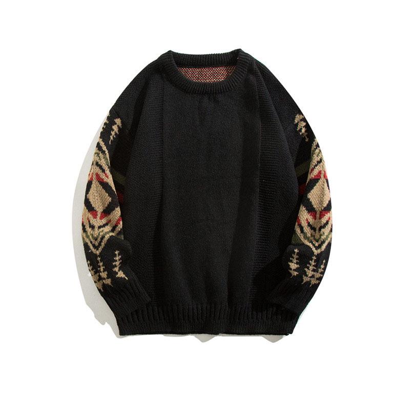 Men's Retro Ethnic Casual Sweater - Autumn/Winter Round Neck Knitwear