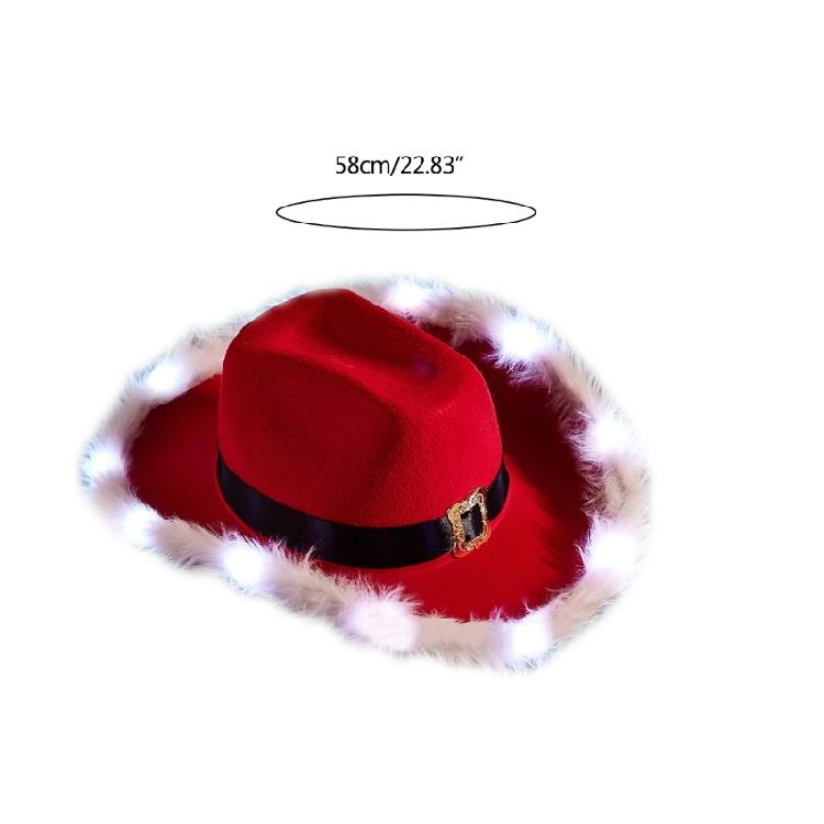Feather Brim Cowboy Christmas Hat with Feather Brim Christmas Felt Adult Hat