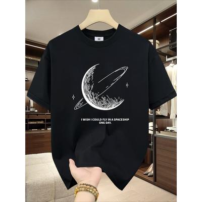 Tailles européennes Homme T-shirt Graphique Coupe Ample - 100% Coton Manches Courtes Col Rond avec Impression Thème Espace Lavable en Machine