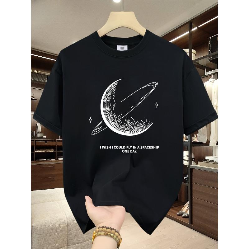 European Sizes Men'S Loose Fit Graphic T-Shirt - 100% Cotton Short Sleeve Crew Neck T-Shirt with Space Themed Print Machine Washable