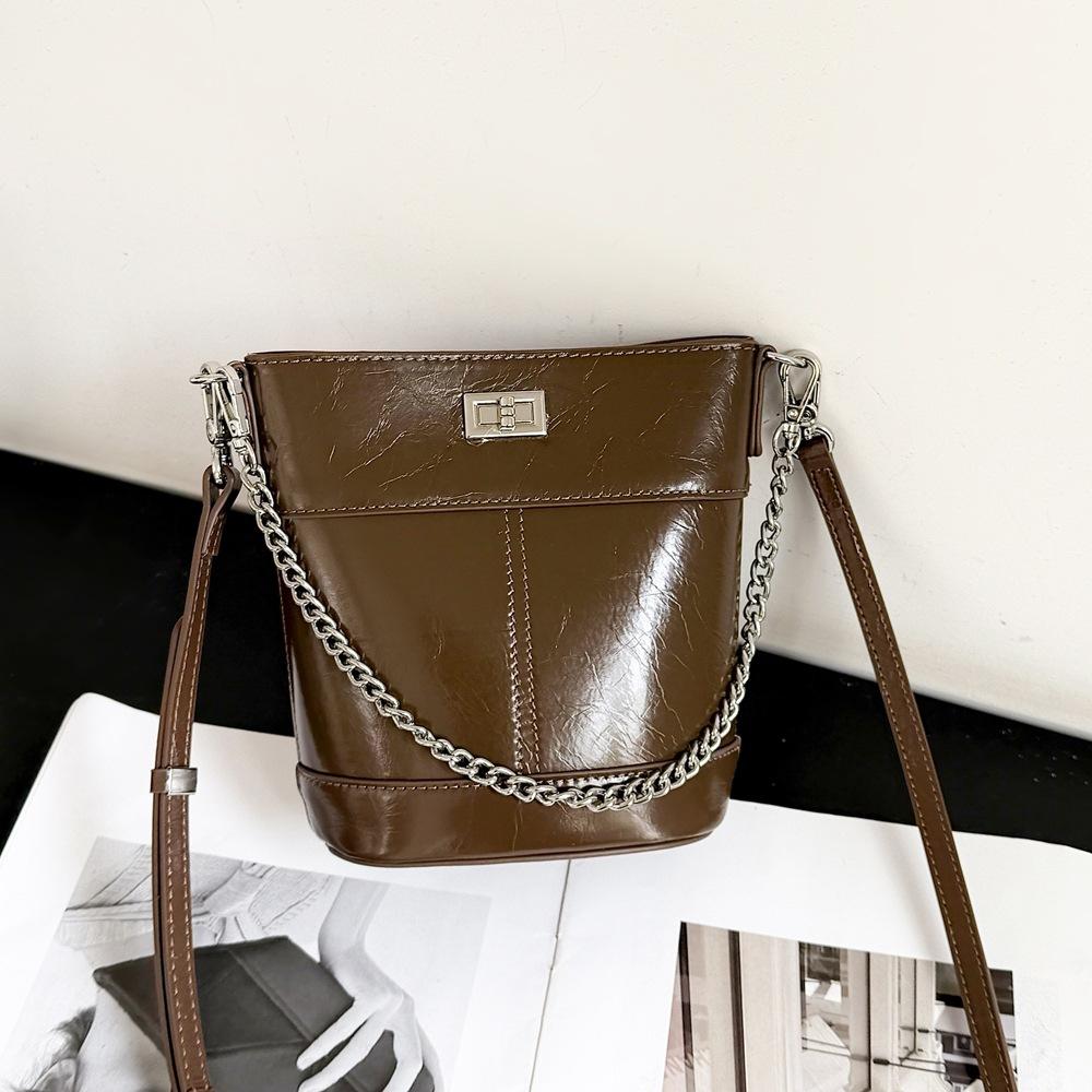 Retro Ketten-Eimer Tasche Echte Leder Damen Tasche Vielseitige Einzel-Schulter Crossbody Tasche