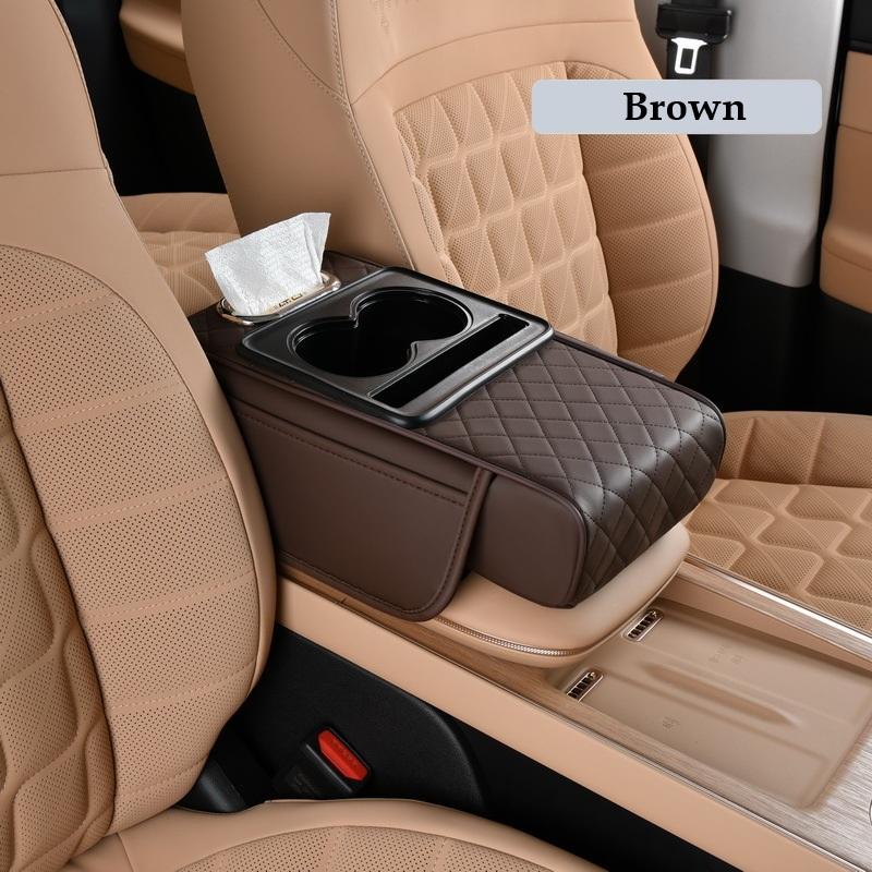 Car Armrest Box Heightening Cushion With Cup Holder Tissue Box Side Storage Pocket For Auto Interior Arm Rest Cover Height Pad