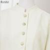 ZANZEA Women Casual Stand Collar Long Sleeve Spring Autumn Woolen Blouse