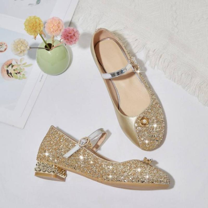 New children's crystal shoes buckle performance catwalk princess shoes wear soft soles in all seasons, middle and older children's girls' student