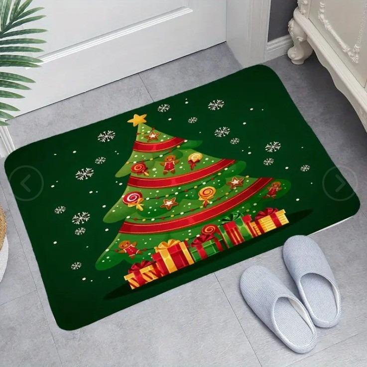 Christmas Theme Door Mat With Santa Claus Snowman Christmas Tree Patterns Soft Decorative Entryway Rug For Xmas Season Decor