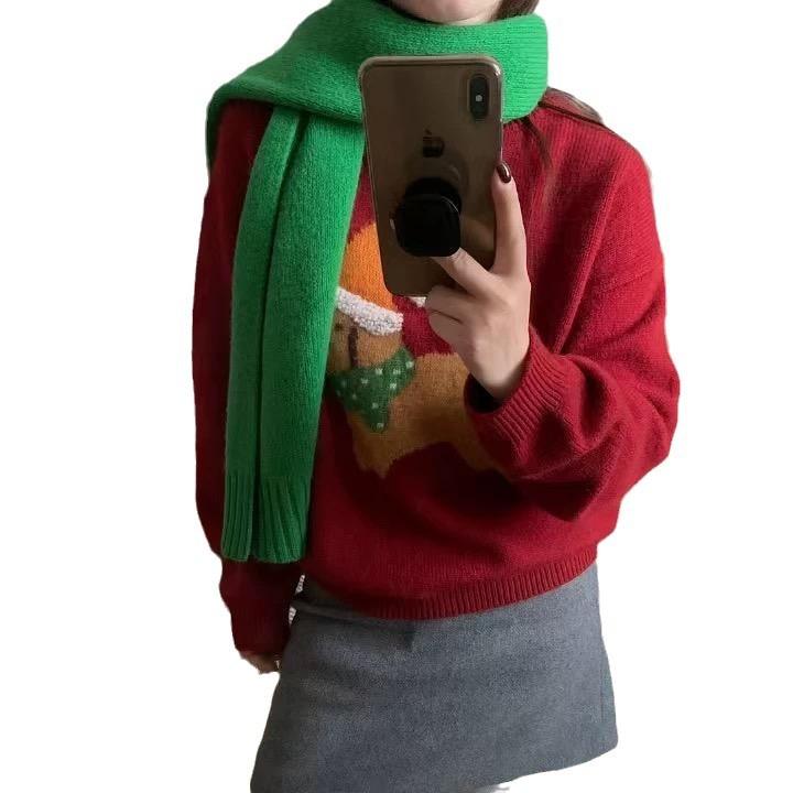 Crew neck atmosphere puppy sweater women's autumn and winter sweet cartoon pullover red gentle wind knitted sweater outer wear