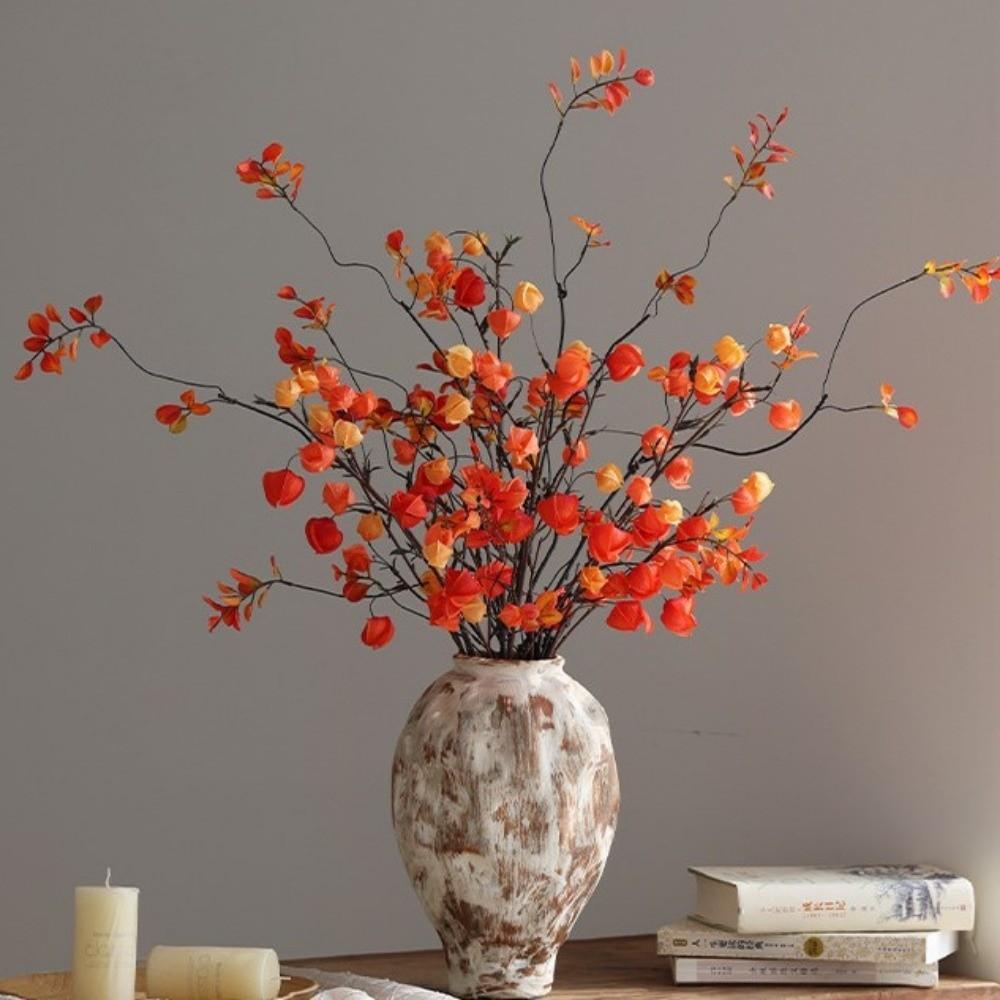 Long Branches Artificial Lantern Fruits Bouquets Red Plastic Fake Flower Home Vase Decor