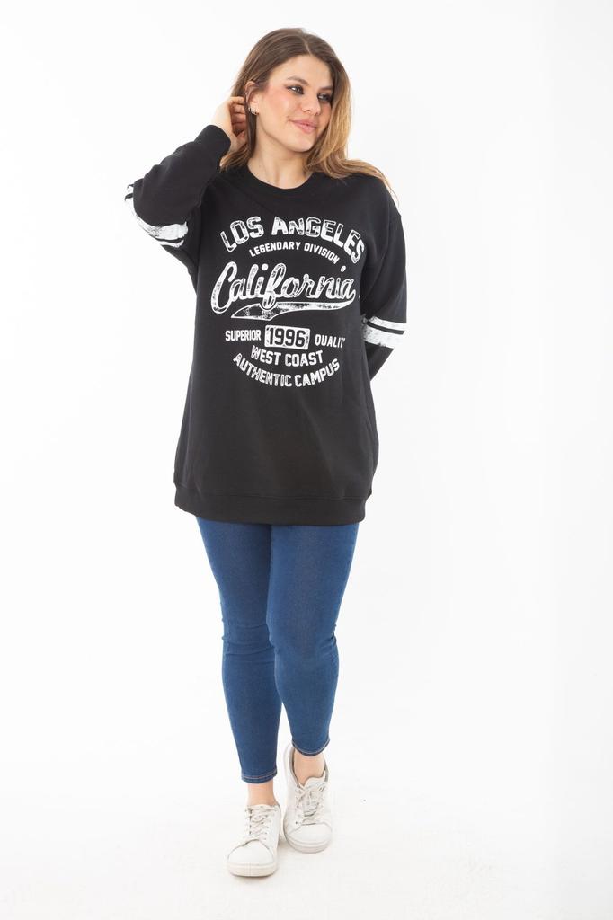 Damenstil Übergröße Sweatshirt Große Größe Schwarz Drei Faden Sweatshirt mit Band innen