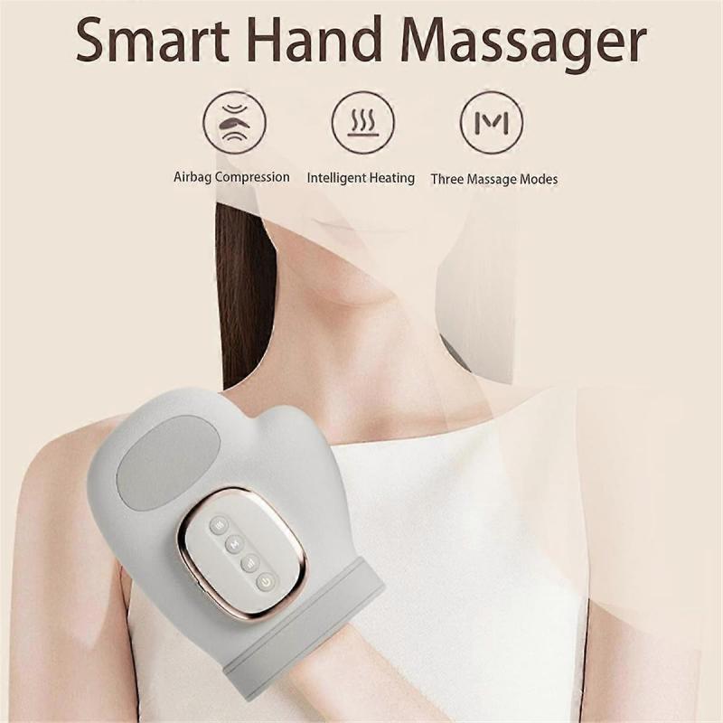 Handmassager Trådlös 5 Nivåer av Intensitetsjustering Finger Massager med Värme och Kompression