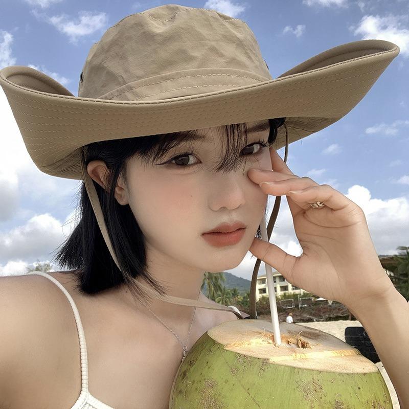 Vintage Eaves Mountaineering Hat Women's Summer Outdoor Camping Visor Western Cowboy Hat Simple Sun Protection Fisherman Hat