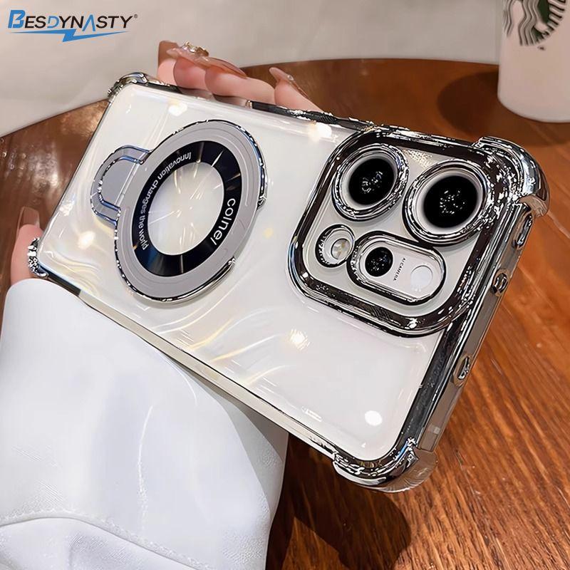 Case For OPPO Reno 14 Pro 14F 14FS 5G Bracket Magsafe  Transparent Plating Airbag Magnetic Cover For OPPO Reno 14 Shell