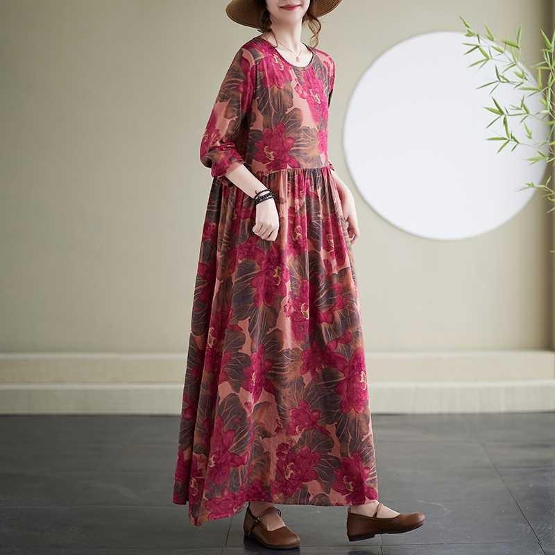 Vacation Style Travel Round Neck Vintage Dresses