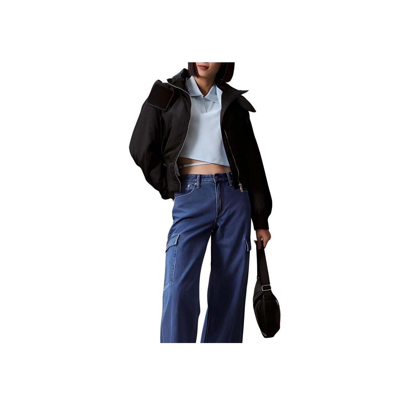 

Calvin Klein Однотонная хлопковая куртка с длинным рукавом на молнии, женские куртки, цвет Space-Black J222681 S