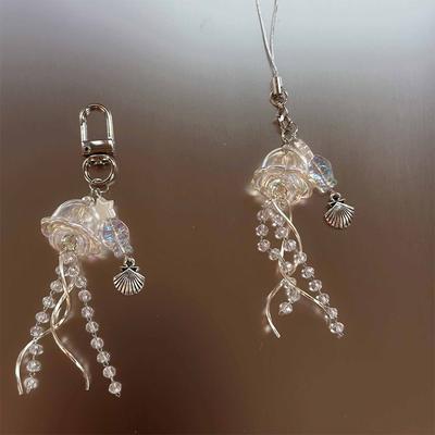 Y2K Jellyfish Mobile Phone Lanyard Aesthetic Tassel Phone Charm Keycord Stylish Girly Key Holder Pendant
