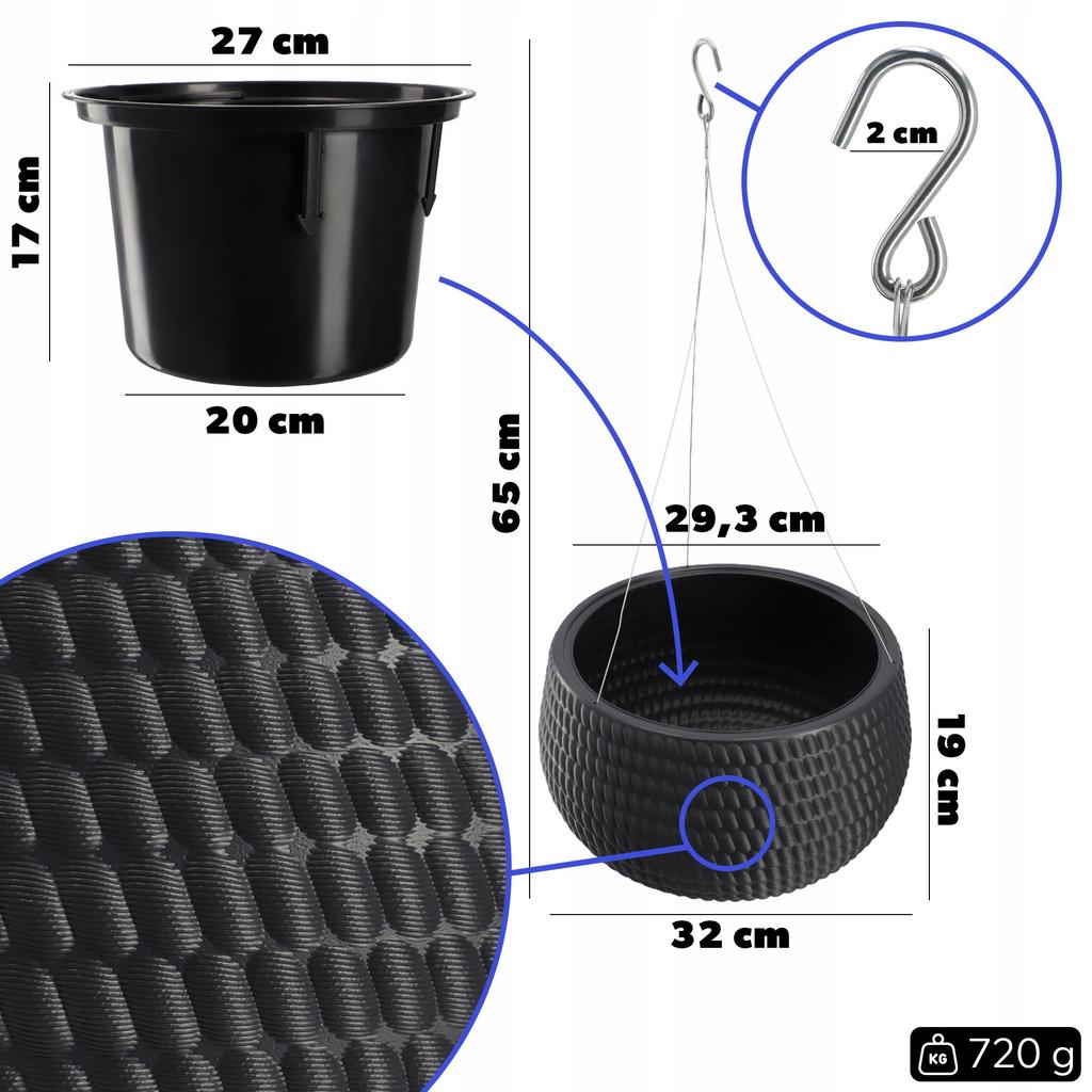 KADAX Hanging Flowerpot for Balcony Terrace Bowl Gray 29.5cm