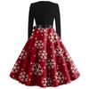 Damen Casual Fashion Rundhals Langarm Weihnachten Bedrucktes Vintage Langes Kleid