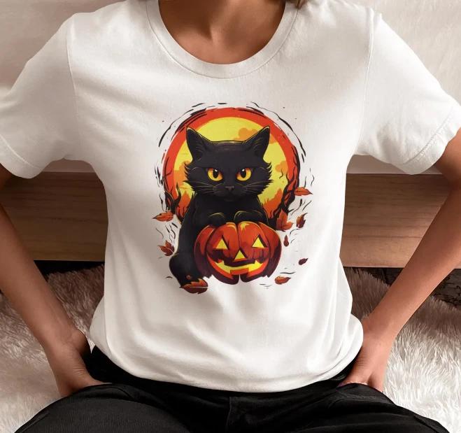 Black Cat Shirt Cute Ghost Black Cats Halloween Shirt Ghost Cat Halloween Shirt 2XL
