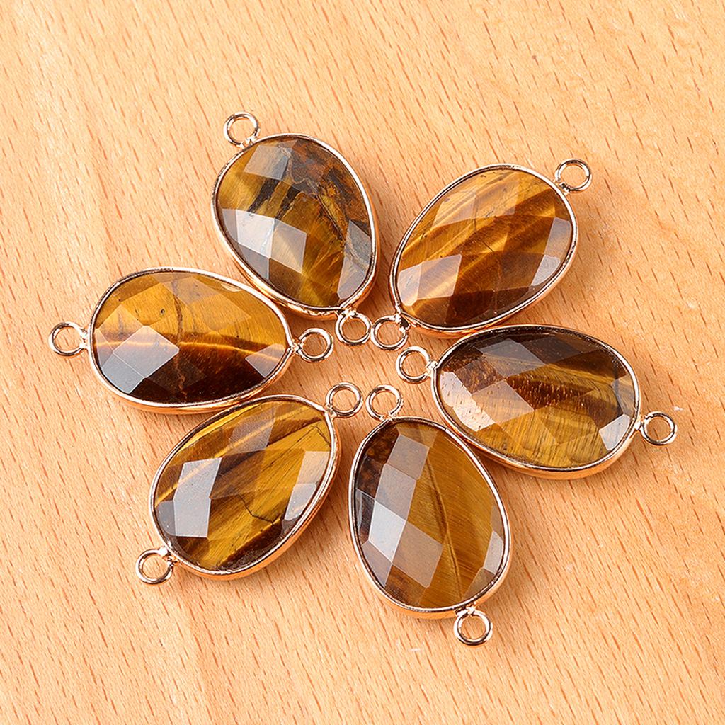1Pc, Natural Crystal Agate Faceted Irregular Link Connector 23*18mm Zinc Alloy Wrapped Double Ring Stone Charm For Handmade Jewelry Craft Supplies