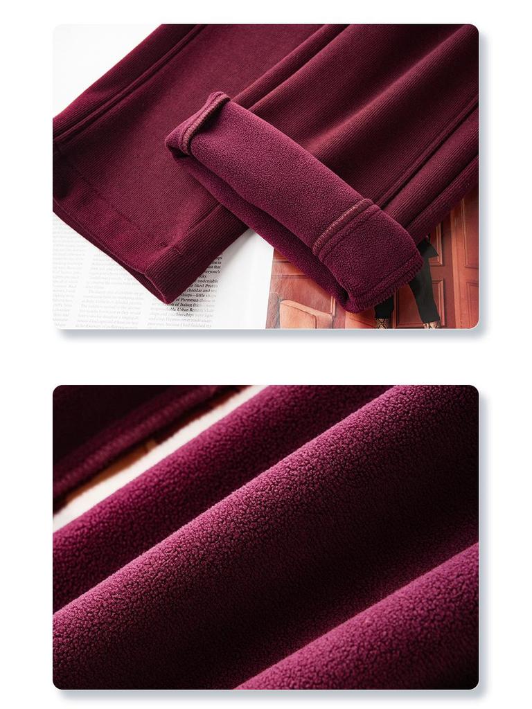 Women's Off-White High-Waisted Wool Wide-Leg Pants with Velvet Lining - Loose, Casual Fit for Autumn/Winter 2024