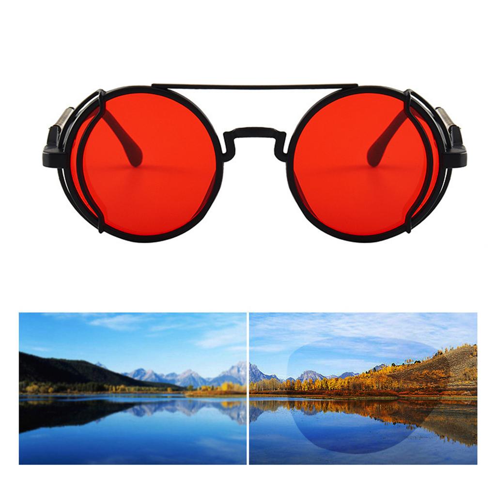 Vintage Punk Round Circle Sunglasses Colored Lenses Glasses Men Women Retro Plastic Frame Polarized Sunglasses Eyewear