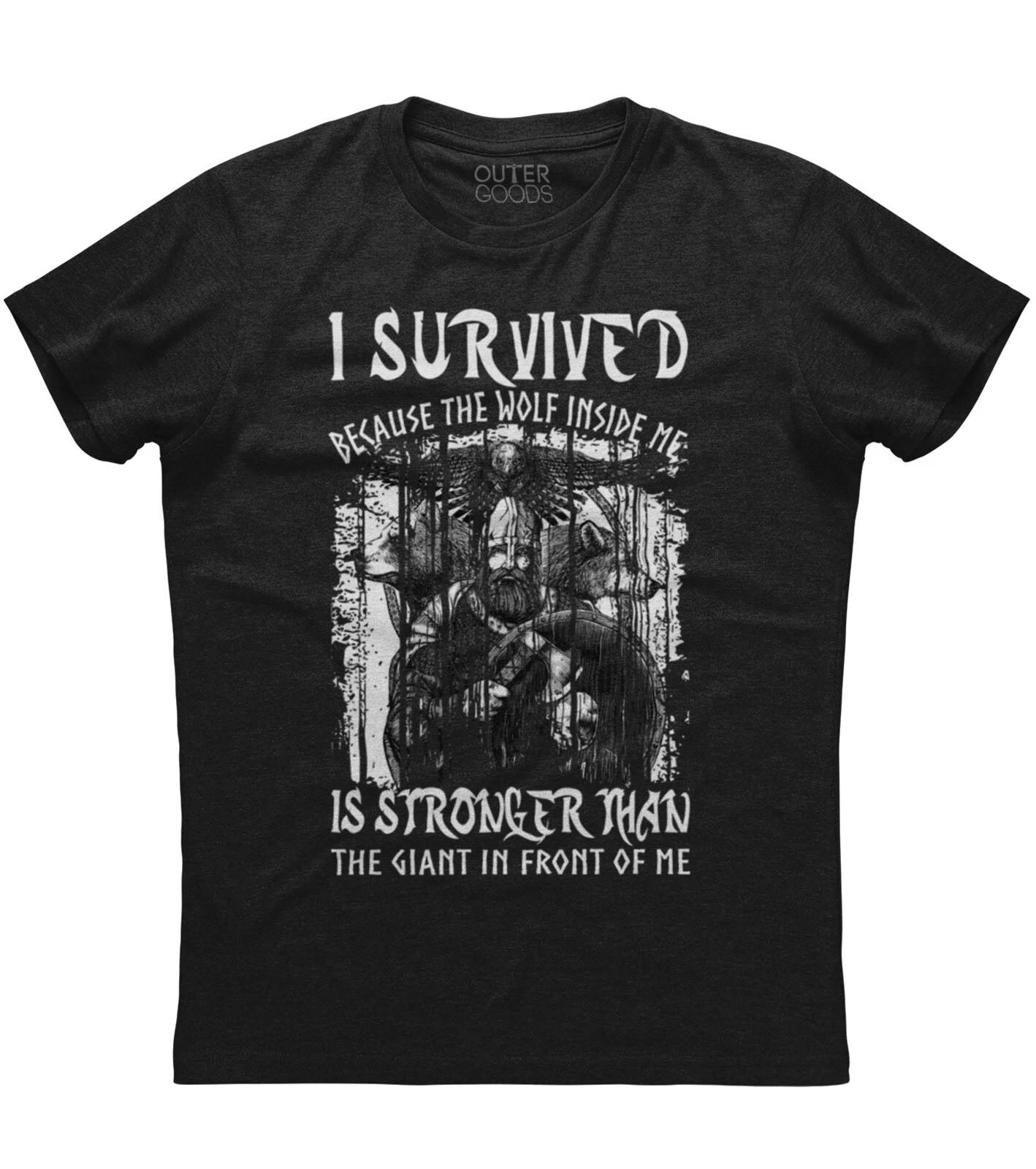 Мужская футболка I Survived Because the Wolf Inside Me Сильный Американский Викинг Бой M