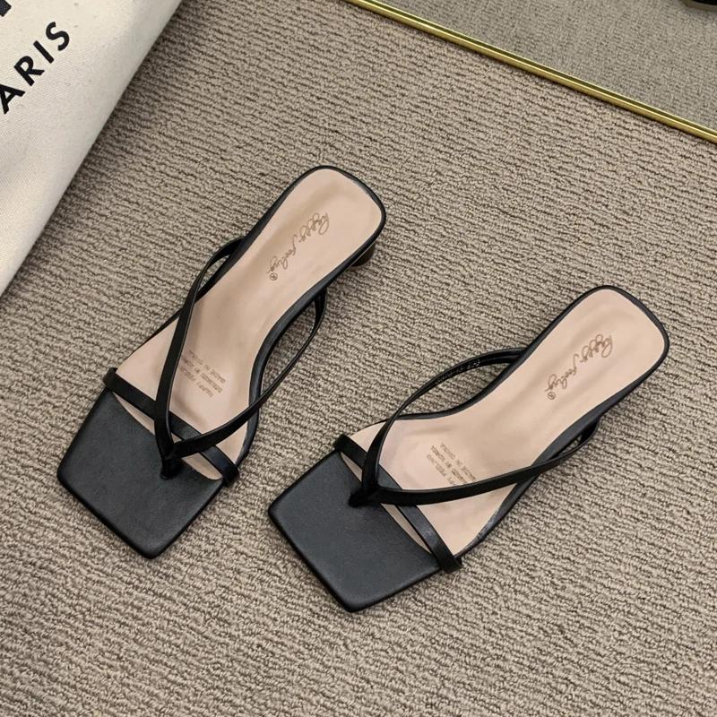Tacchi Alti Comodi Nuove Ciabatte Estive in Pelle Solida Scarpe da Donna Scarpe da Donna Moda Donna Mules Cool Scivoli Infradito