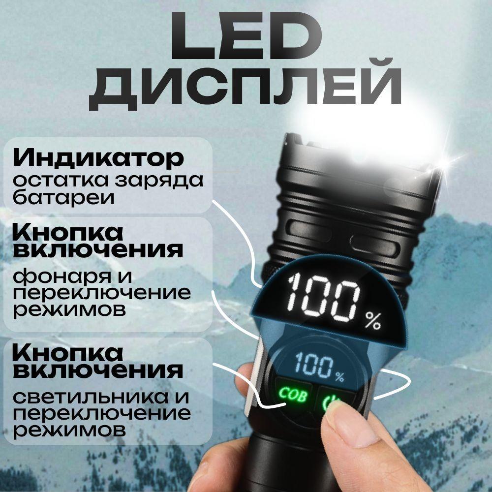 Portable rechargeable zoom flashlight with display screen, LED flashlight with emergency side light 5 lighting modes