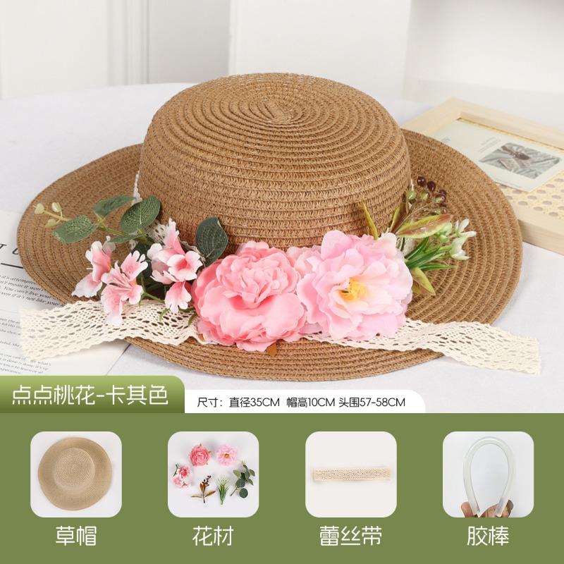 DIY Handmade Straw Hat Straw Shade Floral Fashion Shade Hat Leisure Activities Heavy Industry Flat Top Gift Hat