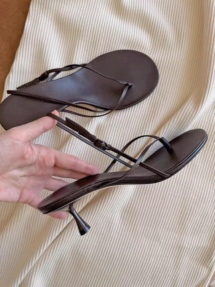 

Cowhide version~ French one-word with toe Roman sandals women s 2025 new summer temperament stiletto high-heeled sandals 40 чёрный