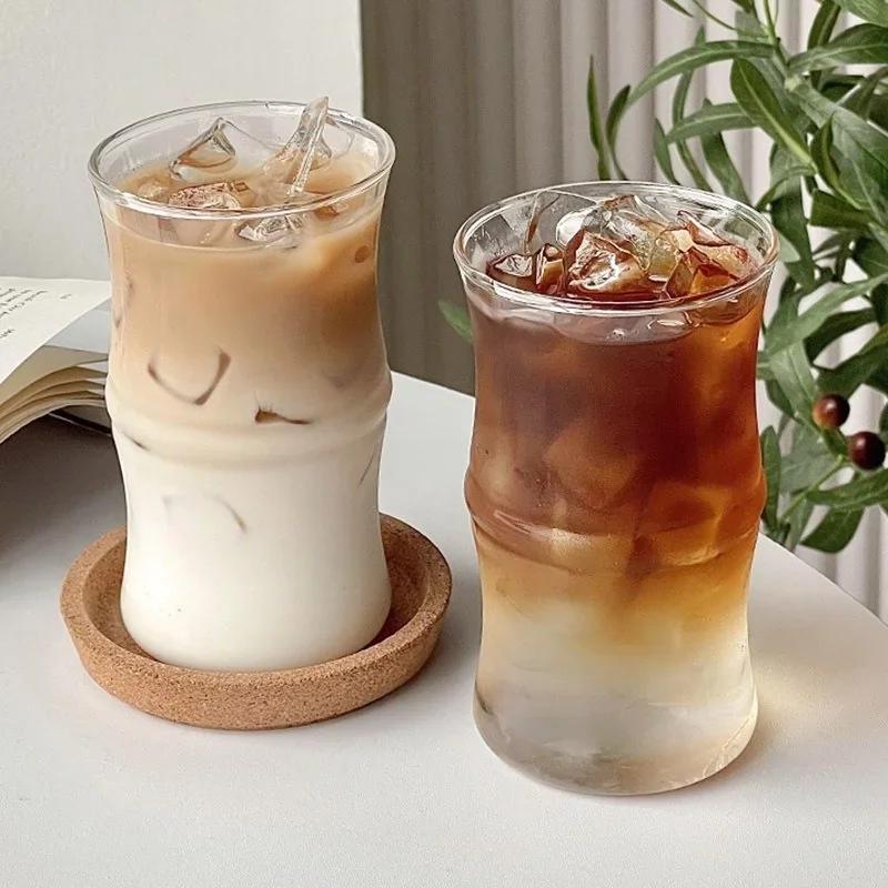 1PC 400MI Tazza di Vetro Trasparente con Nodo di Bambù Tazza da Caffè Resistente al Calore Tazza da Tè Tazze per Acqua Latte Succo di Frutta Estivo Tazza da Bere