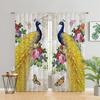 Vintage Peacock Blue Flowers Butterfly Aninmal 3D Digital Printing Thin Hall Window Curtains For KidsBedroom Living Room 2Panels