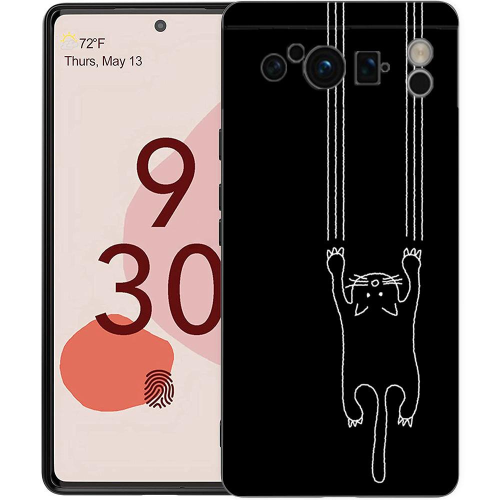 Black Cat Cartoon Cute Phone Case For Google Pixel 8 7 6 Pro 6A 7A 5G Soft Silicone Shockproof TPU Black Cover TPU Fundas