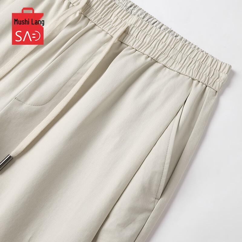 MUSHILANG Men's 100% Cotton Loose Straight Casual Drawstring Pants