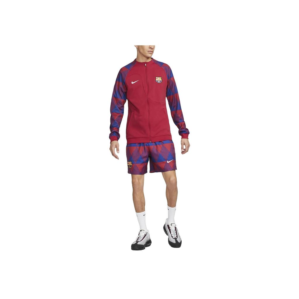 Nike FC Barcelona Flow Logo Embroidered Pattern Lace-Up Loose Straight-Leg Sports Shorts Men Shorts Noble-Red FB2242-620