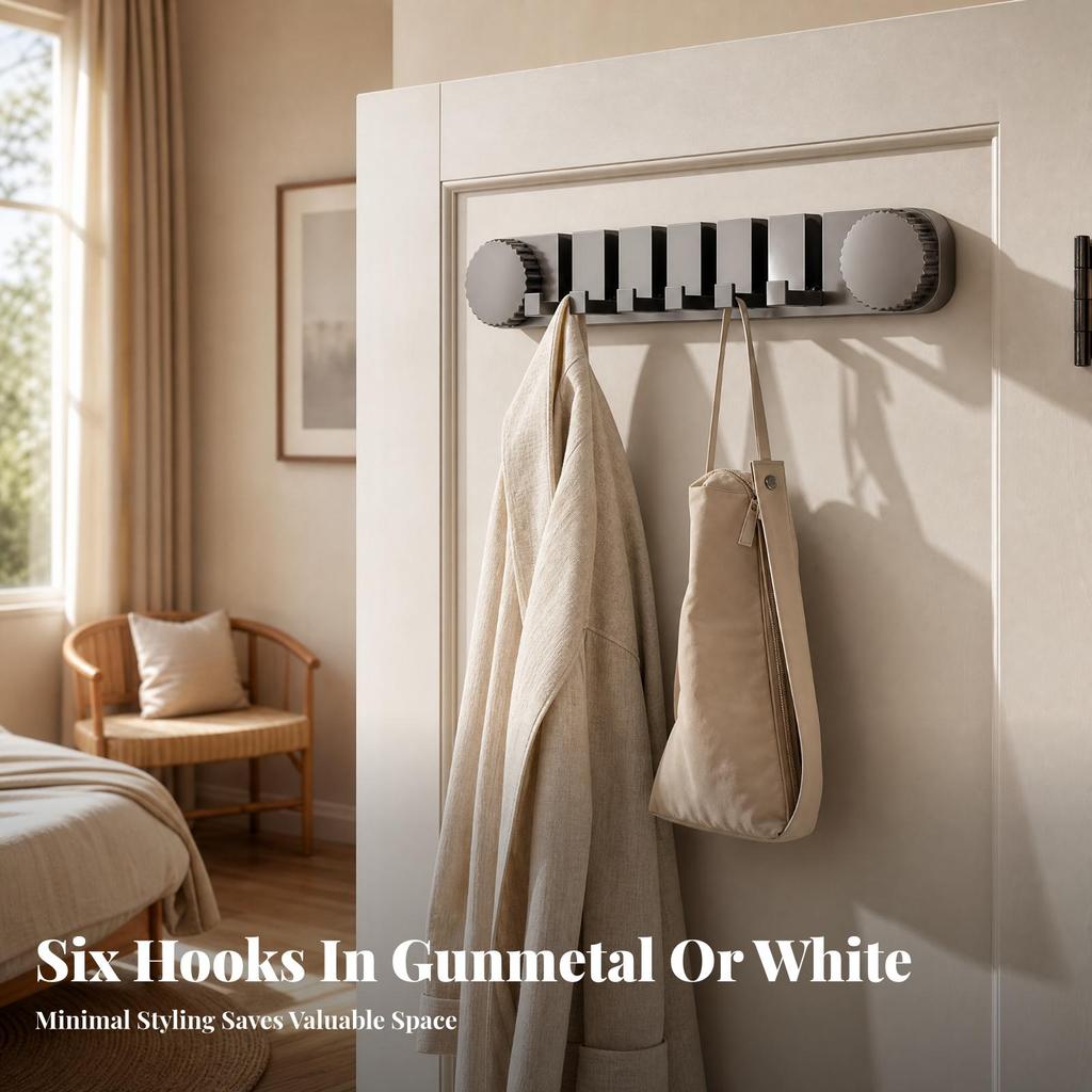 Suction Cup Wall Hook Rack Complimentary 6-Hook for Bathroom, Kitchen