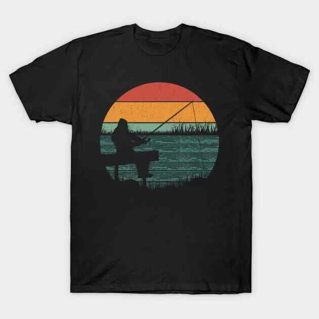 Retro Bigfoot Fishing Sunset Made in Australia T-Shirt XL