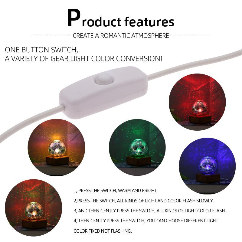 Heart-Shaped RGB 3D Firework Night Light - Dreamy Romantic Atmosphere USB Desk Lamp for Christmas and Festivals
