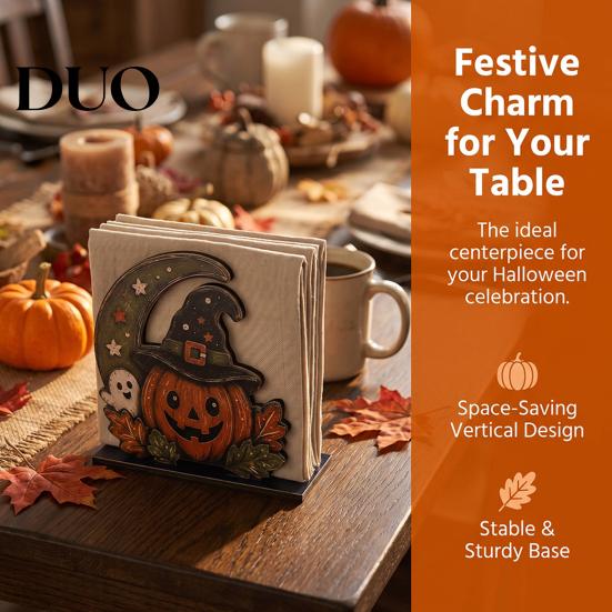 Decorative Paper Napkin Stand Halloween Wood Holder, Rustic Ghost Skeleton Owl Pumpkin Dispenser, Gift for Lovers Vintage Tabletop Standing