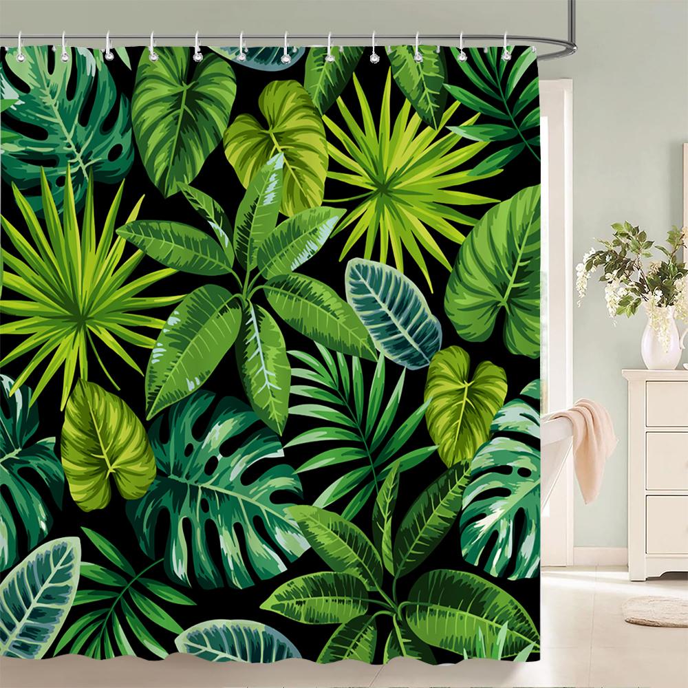 1 Pack of Watercolor Flower Plant Pattern Polyester Shower Curtain Bathroom Partition Curtain with Hooks Home Decorative Curtain