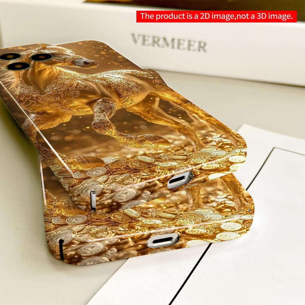Płaska Złota Konia Wśród Monet Luksusowe Etui na Telefon Pełna Ochrona Twarde Etui na Telefon, Kompatybilne z iPhone 18 Pro Max 17 16 15 14 13 12 11