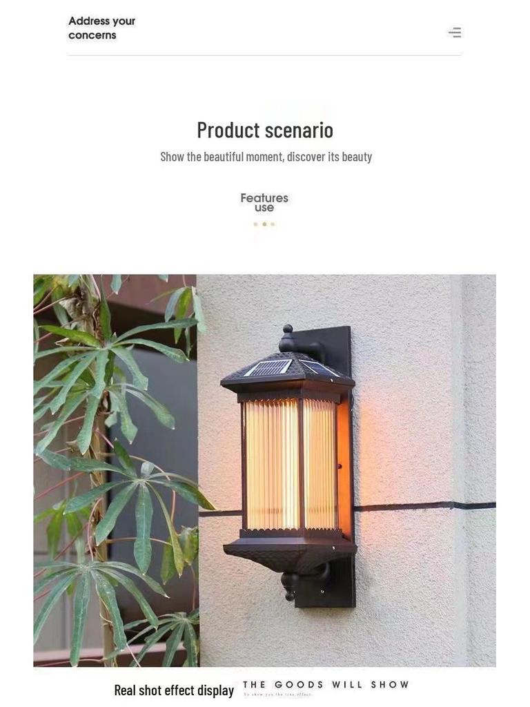 2025 Chinese Style Solar LED Outdoor Wall Sconce - Antique Villa Front Door Lamp, Super Bright