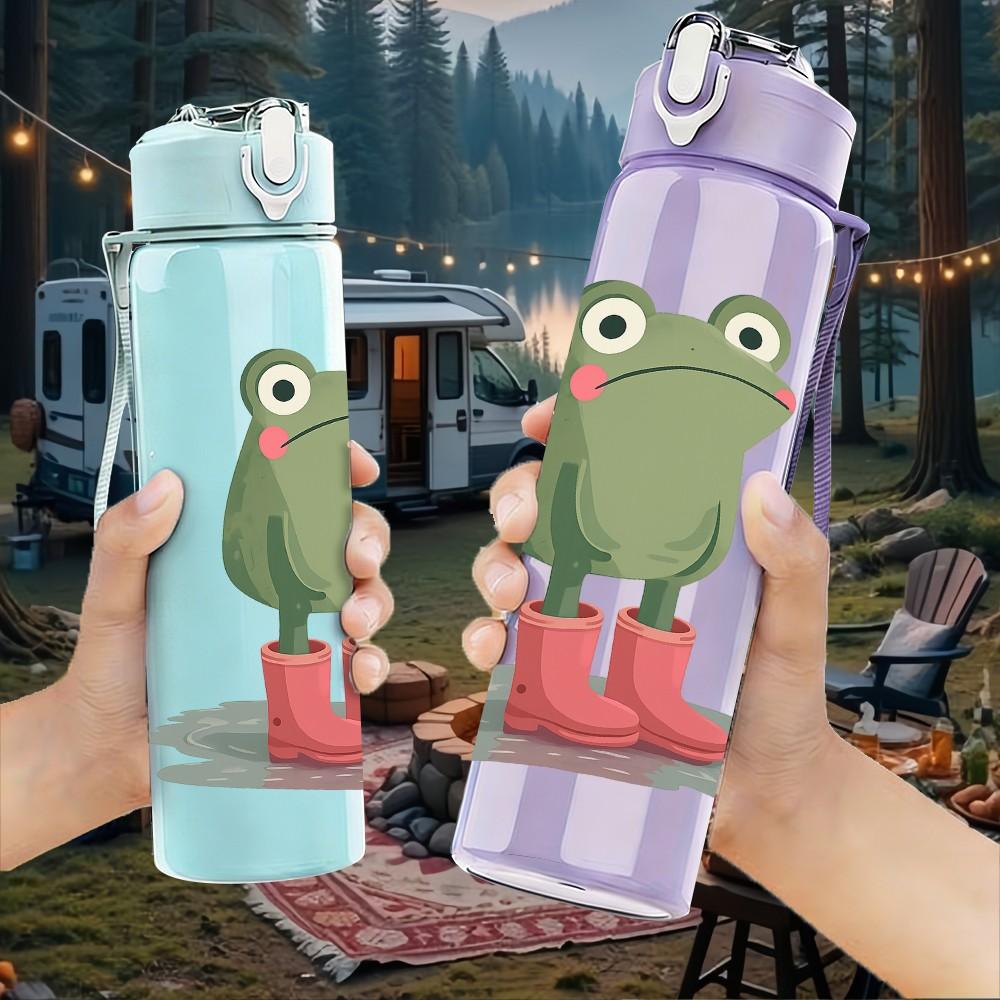 1PC Rain Boots Green Frog 750ml Color Plastic Sports Water Bottle Leakproof Flip Straw Lid Suitable for Sports Office Home Use