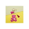 Leather Keychain Teddy Bear Fuchsia Tassels Bag Charm