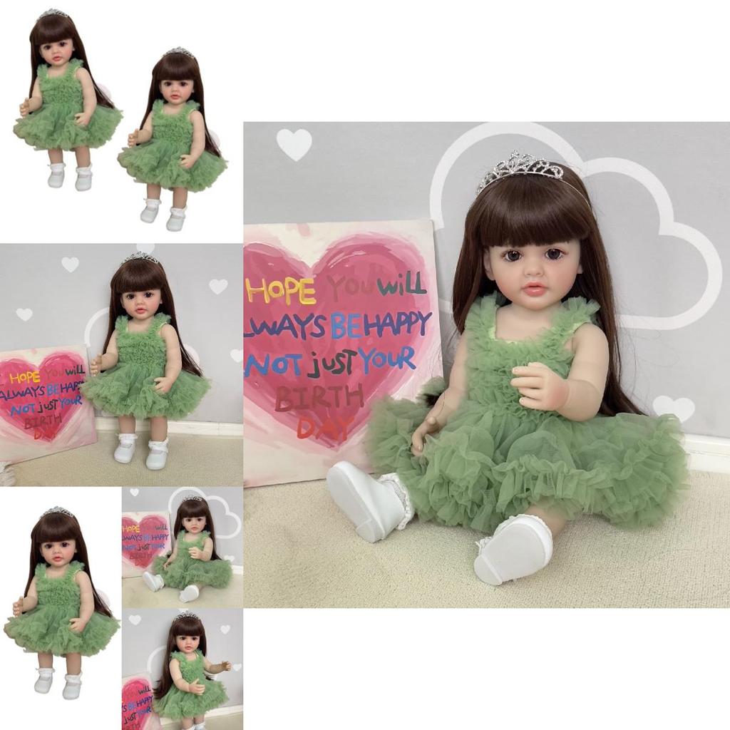 Npk 55cm Lebensechte Reborn-Puppe Betty Mit Braunen Haaren Und Cowboy-Overalls