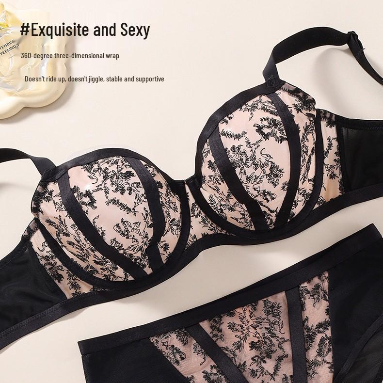 European & American Plus Size Mesh Lingerie Set: Anti-Sagging, Large Cup for Women