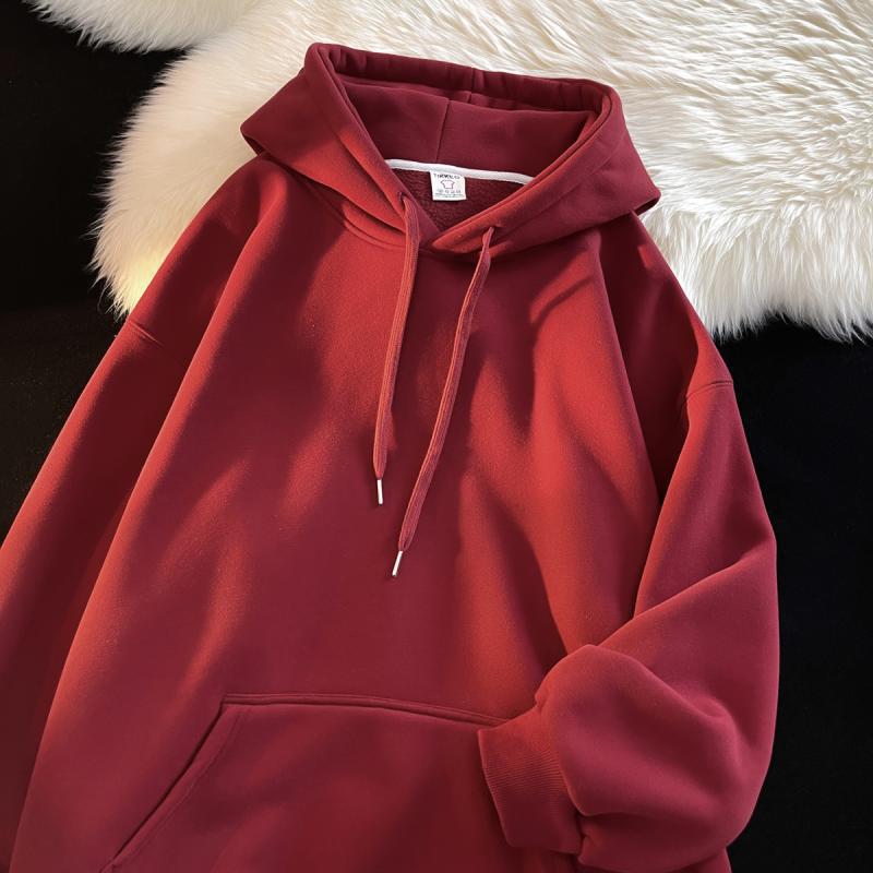 Men's Dark Green High-Gloss Heavy Oversized Hooded Sweatshirt for Autumn/Winter, Plus Velvet, Basic Style.