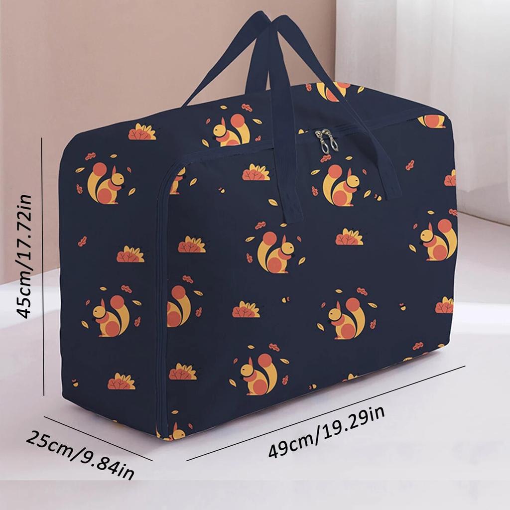 Foldable Quilt Organizer Storage Bag with Zipper Closet Clothes Luggage Moisture-Proof  Bag New Brown Leaf Squirrel Pattern Cotton Quilt Storage Bag